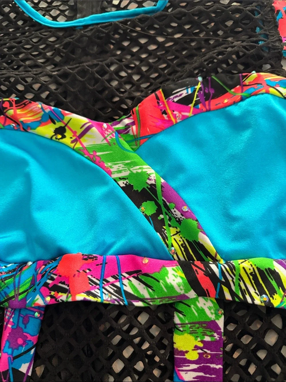Kids Black & Bright Blue Dance Costume with Neon Accents